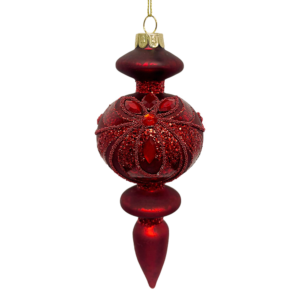 GLASS FINIAL-DEEP RED W/DIAMANTE & GLITTER-L 17 CM