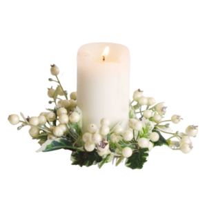 CANDLERING W/WHITE MISTLETOE BERRY 10CM