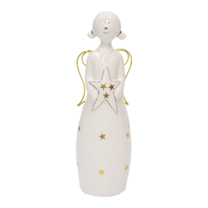 STANDING ANGEL W/GOLD HOLDING STAR - PORC 24.5 CM