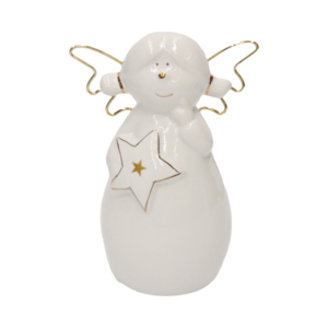 STANDING ANGEL W/GOLD WING HOLDING STAR-PORC 15.5 CM