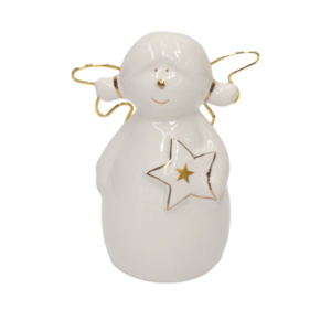 STANDING ANGEL W/GOLD TRIMMED WING-PORC 12CM
