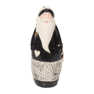 SANTA W/FLOWING BEARD BLACK W/WHITE HEART- 12.8 CM