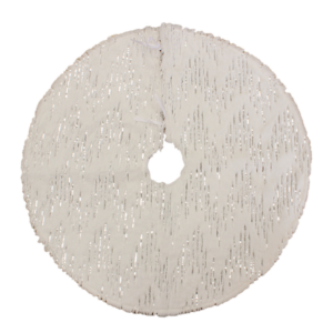 TREE SKIRT -WHITE /SILVER W/FUR TRIM - 24 INCH