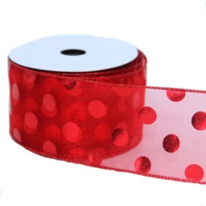 RIBBON RED SHEER W/POLKA DOTS 2.5IN X 10Y