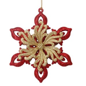 SNOWFLAKE ORNA W/FLEUR D LIS 13CM - RED GOLD