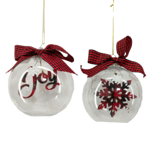 PLASTIC W/JOY/SNOWFLAKE ORNA 2ASST - 4.5IN