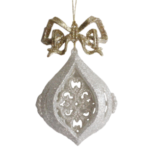 TEARDROP ORNA W/BOW - GOLD/SILVER - 5.3 IN