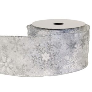 RIBBON - WHITE W/SLVER & WHITE SNOWFLAKES - 2½ IN