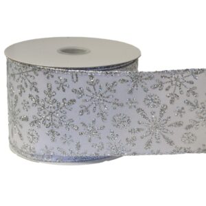 RIBBON - SOLID WHITE W/SILVER SNOWFLAKE - 2½ IN