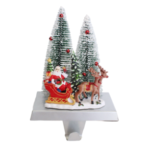 STOCKING HOLDER W/SANTA ON SLEIGH & DEER - 7 IN