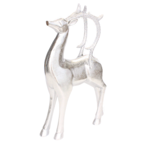 STANDING SILVER REINDEER W/GLITTER HORNS 16.5 IN