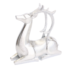 LAYING SILVER REINDEER W/GLITTER HORNS 11.5 IN