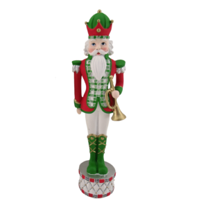NUTCRACKER - RED WHITE GREEN W/TRUMPET 10 INCH