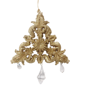 TREE ORNA W/HANGING CRYSTALS 16CM - GOLD