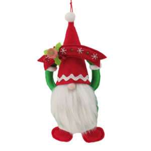 FELT GNOME HOLDING BANNER W/STARS - 8 IN