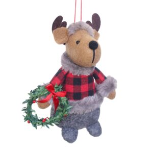STUFFED REINDEER HOLDING WREATH