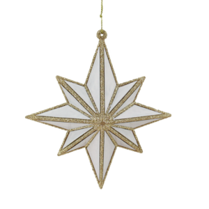 GEOMETRIC 8 POINT STAR WHITE W/GOLD GLITTER LINES