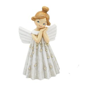 SILVER GIRL ANGEL W/HANDS UNDER CHIN - 20CM