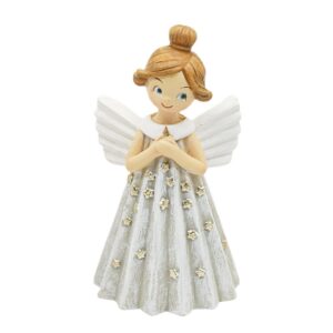 SILVER GIRL ANGEL W/HAND ON HEART - 20CM