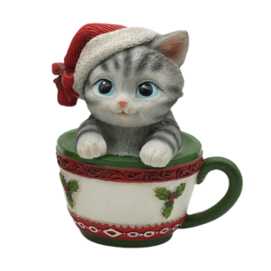 Christmas cat in coffee cup
