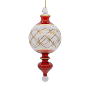 GLASS FINIAL ETCHED W/RED TOP AND BOTTOM - 17CM