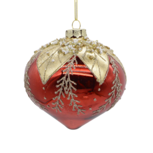 GLASS ONION RED GOLD FEATHER PATTERN - 10 CM