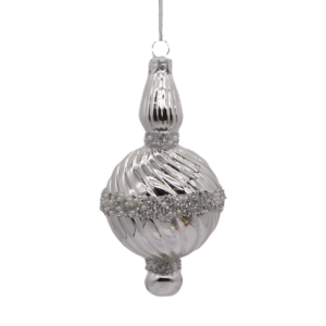 GLASS FINIAL SOLID SILVER W/BEADED BAND - 14CM