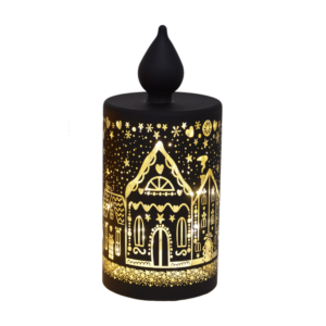 GLASS ETCHED CANDLE - BLACK W/HOUSE DESIGN 20 CM