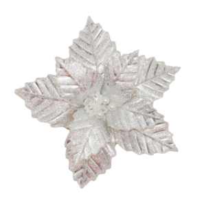 POINSETTIA - SILVER GILTTER W/WHITE STAMEN - D25