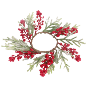 CANDLERING W/SMALL RED BERRY & FROSTED LEAF