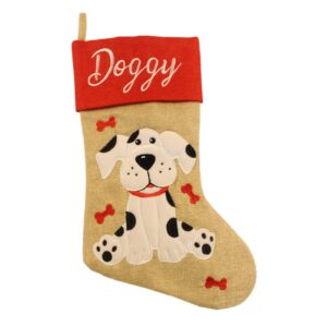 STOCKING - LINEN W/DOG - 18 INCH