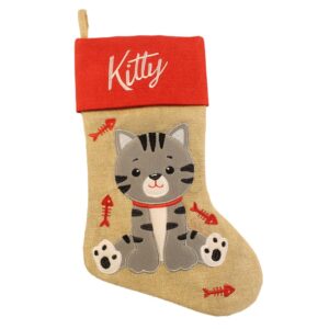 STOCKING - LINEN W/CAT - 18 INCH