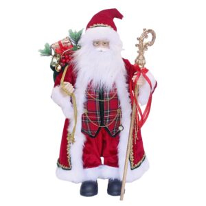 24 INCH SANTA - RED W/TARTAN W/COAT W/STAFF