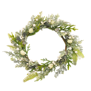 WREATH W/ WHITE NUT & BERRY & MIXED LEAF - 8 INCH