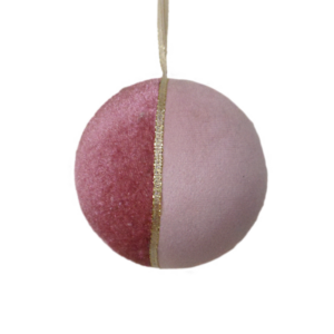 PINK VELVET BALL W/GOLD BRAID - 10CM